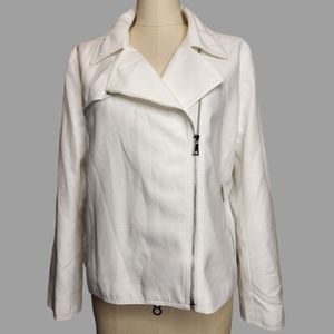 Ann Taylor White Moto Jacket Lyocell Cotton Blend  530370 12 L